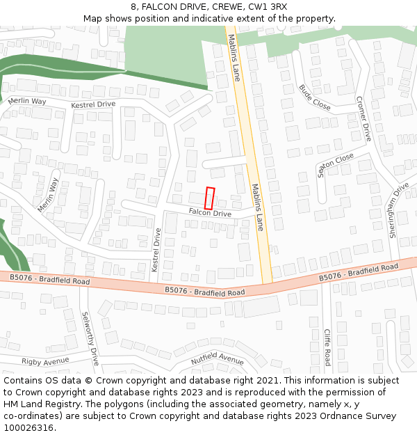 8, FALCON DRIVE, CREWE, CW1 3RX: Location map and indicative extent of plot