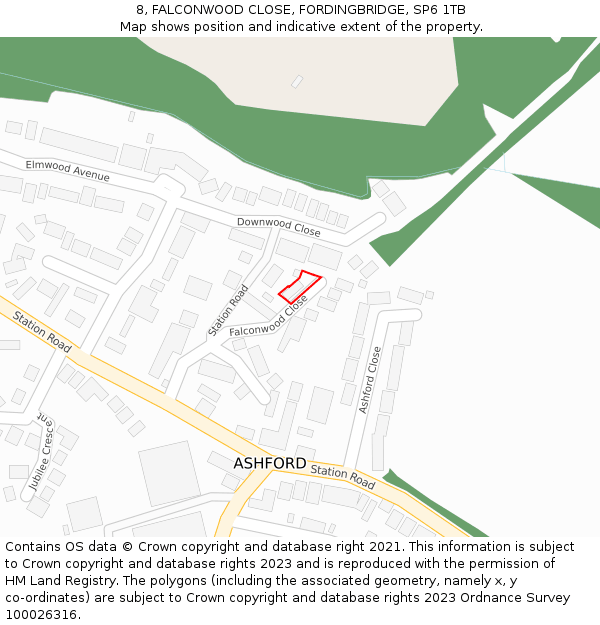 8, FALCONWOOD CLOSE, FORDINGBRIDGE, SP6 1TB: Location map and indicative extent of plot