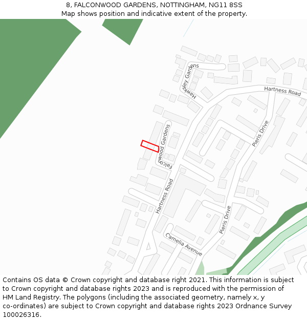 8, FALCONWOOD GARDENS, NOTTINGHAM, NG11 8SS: Location map and indicative extent of plot