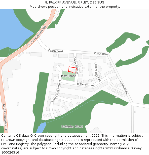 8, FALKIRK AVENUE, RIPLEY, DE5 3UG: Location map and indicative extent of plot