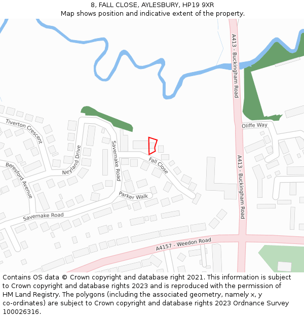 8, FALL CLOSE, AYLESBURY, HP19 9XR: Location map and indicative extent of plot