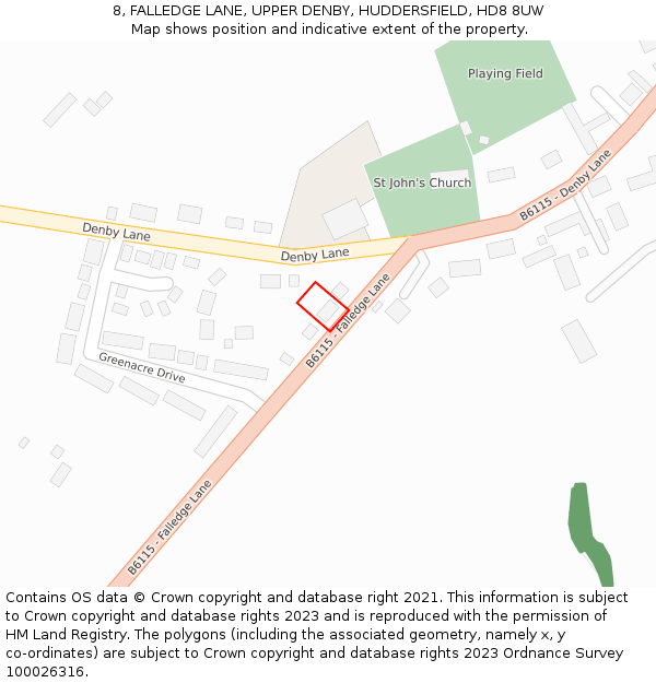 8, FALLEDGE LANE, UPPER DENBY, HUDDERSFIELD, HD8 8UW: Location map and indicative extent of plot