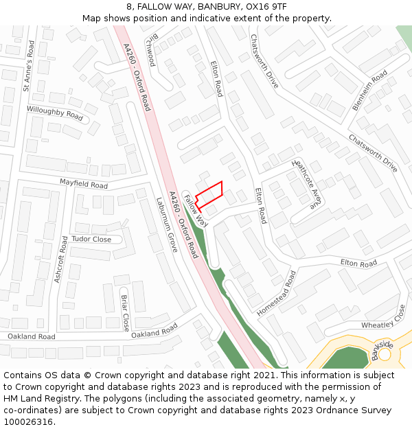 8, FALLOW WAY, BANBURY, OX16 9TF: Location map and indicative extent of plot