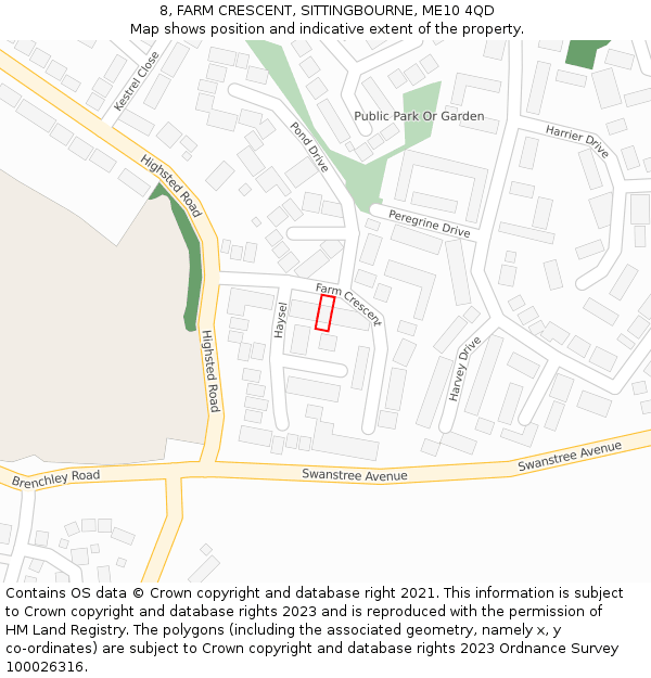 8, FARM CRESCENT, SITTINGBOURNE, ME10 4QD: Location map and indicative extent of plot