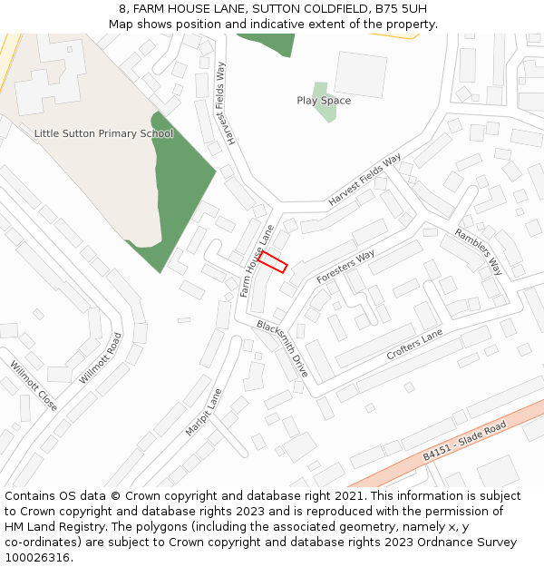 8, FARM HOUSE LANE, SUTTON COLDFIELD, B75 5UH: Location map and indicative extent of plot