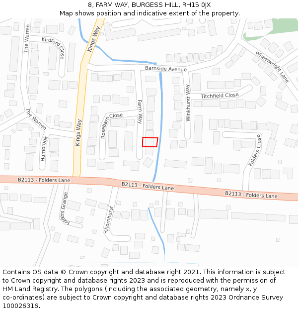 8, FARM WAY, BURGESS HILL, RH15 0JX: Location map and indicative extent of plot