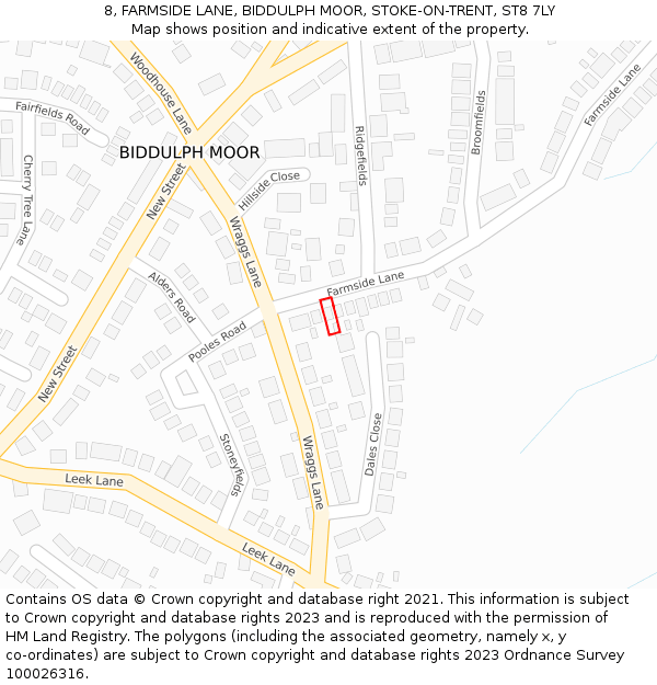 8, FARMSIDE LANE, BIDDULPH MOOR, STOKE-ON-TRENT, ST8 7LY: Location map and indicative extent of plot