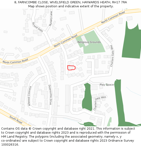 8, FARNCOMBE CLOSE, WIVELSFIELD GREEN, HAYWARDS HEATH, RH17 7RA: Location map and indicative extent of plot