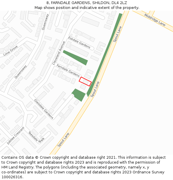8, FARNDALE GARDENS, SHILDON, DL4 2LZ: Location map and indicative extent of plot