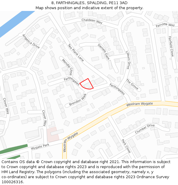 8, FARTHINGALES, SPALDING, PE11 3AD: Location map and indicative extent of plot