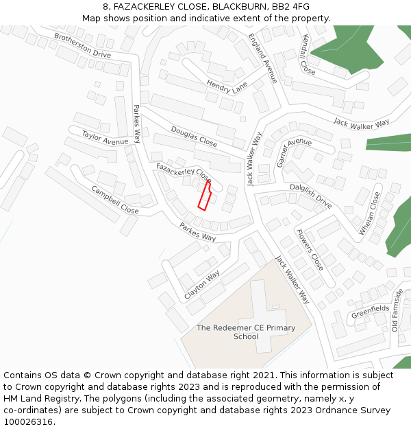 8, FAZACKERLEY CLOSE, BLACKBURN, BB2 4FG: Location map and indicative extent of plot