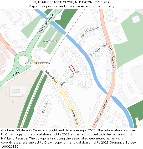 8, FEATHERSTONE CLOSE, NUNEATON, CV10 7BP: Location map and indicative extent of plot