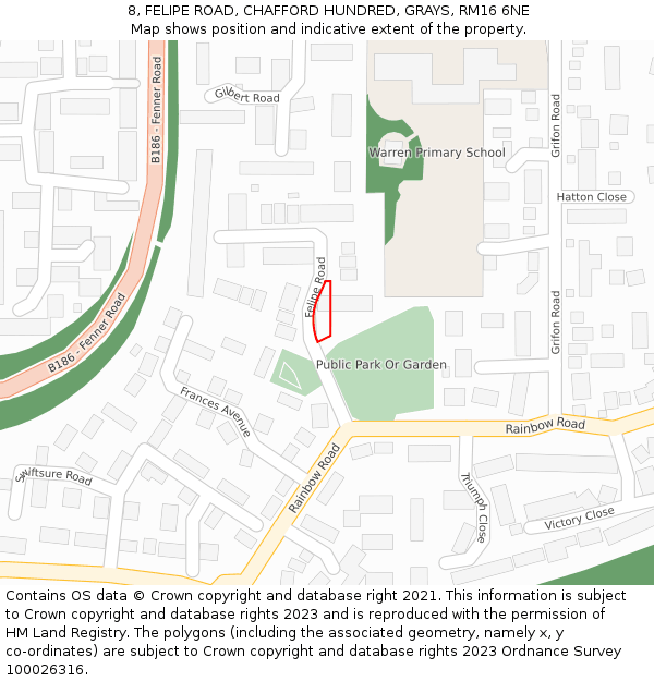 8, FELIPE ROAD, CHAFFORD HUNDRED, GRAYS, RM16 6NE: Location map and indicative extent of plot