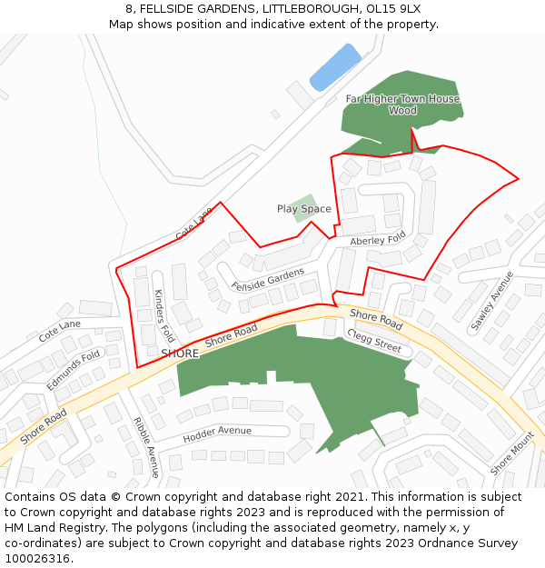 8, FELLSIDE GARDENS, LITTLEBOROUGH, OL15 9LX: Location map and indicative extent of plot