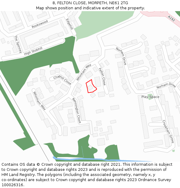8, FELTON CLOSE, MORPETH, NE61 2TG: Location map and indicative extent of plot
