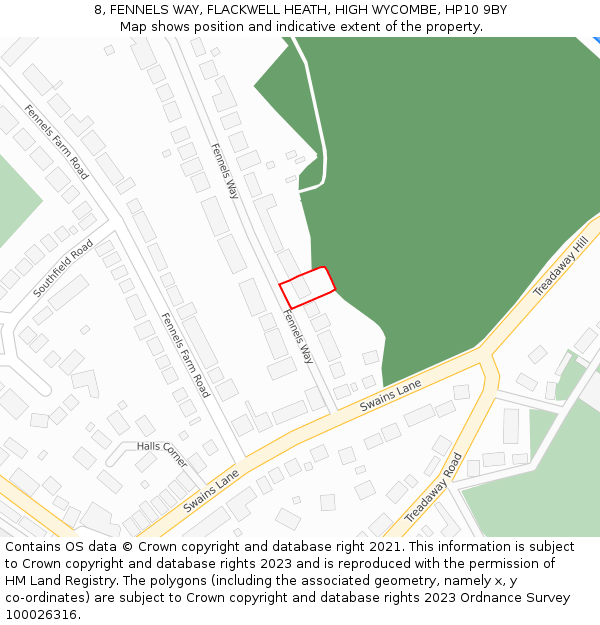 8, FENNELS WAY, FLACKWELL HEATH, HIGH WYCOMBE, HP10 9BY: Location map and indicative extent of plot