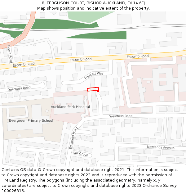 8, FERGUSON COURT, BISHOP AUCKLAND, DL14 6FJ: Location map and indicative extent of plot