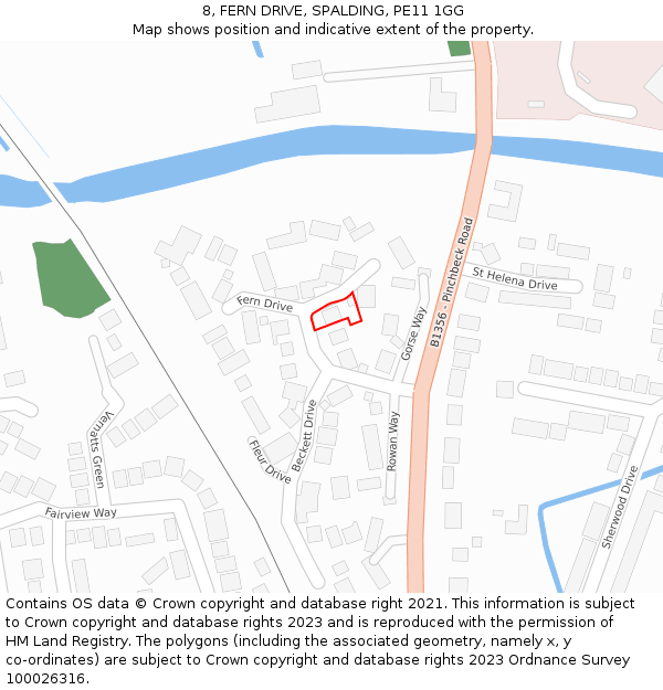 8, FERN DRIVE, SPALDING, PE11 1GG: Location map and indicative extent of plot