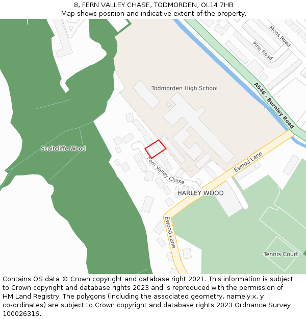 8, FERN VALLEY CHASE, TODMORDEN, OL14 7HB: Location map and indicative extent of plot