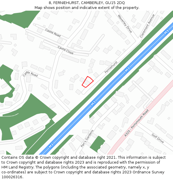 8, FERNIEHURST, CAMBERLEY, GU15 2DQ: Location map and indicative extent of plot