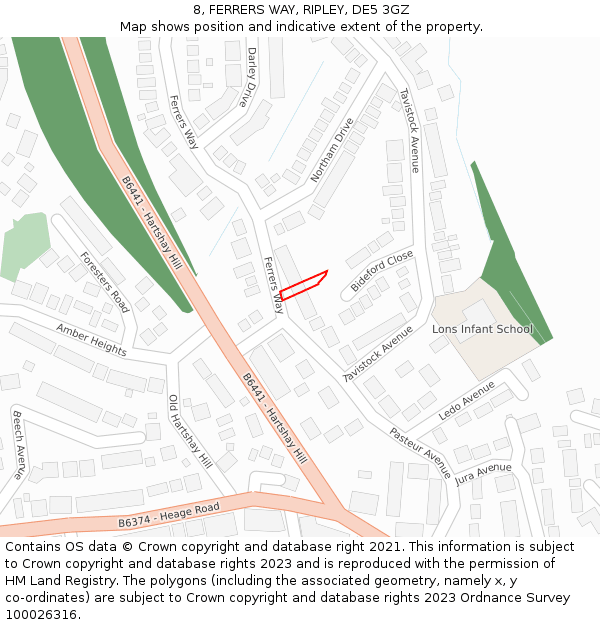 8, FERRERS WAY, RIPLEY, DE5 3GZ: Location map and indicative extent of plot