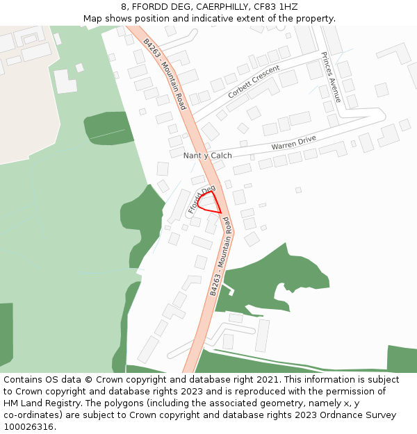 8, FFORDD DEG, CAERPHILLY, CF83 1HZ: Location map and indicative extent of plot