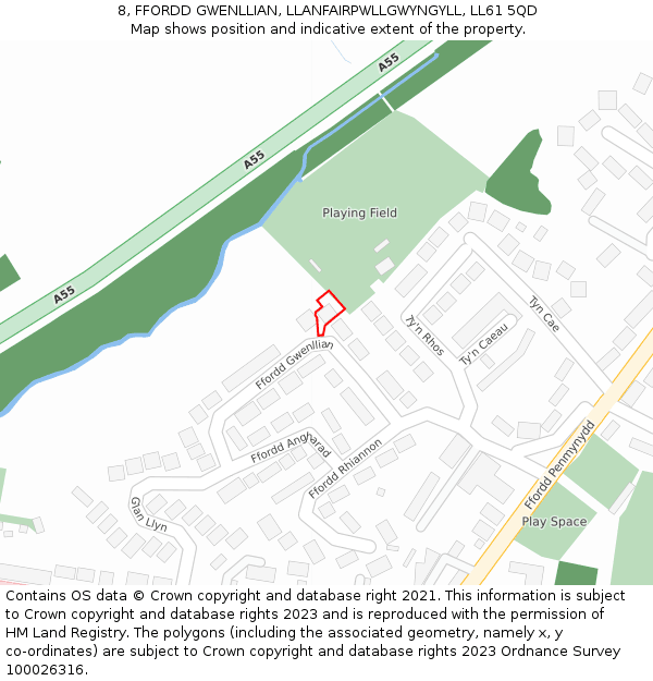 8, FFORDD GWENLLIAN, LLANFAIRPWLLGWYNGYLL, LL61 5QD: Location map and indicative extent of plot