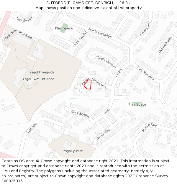 8, FFORDD THOMAS GEE, DENBIGH, LL16 3JU: Location map and indicative extent of plot