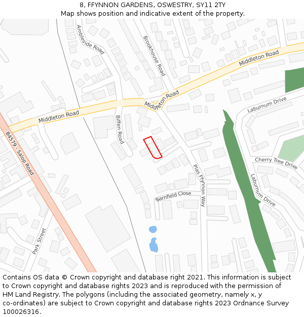 8, FFYNNON GARDENS, OSWESTRY, SY11 2TY: Location map and indicative extent of plot