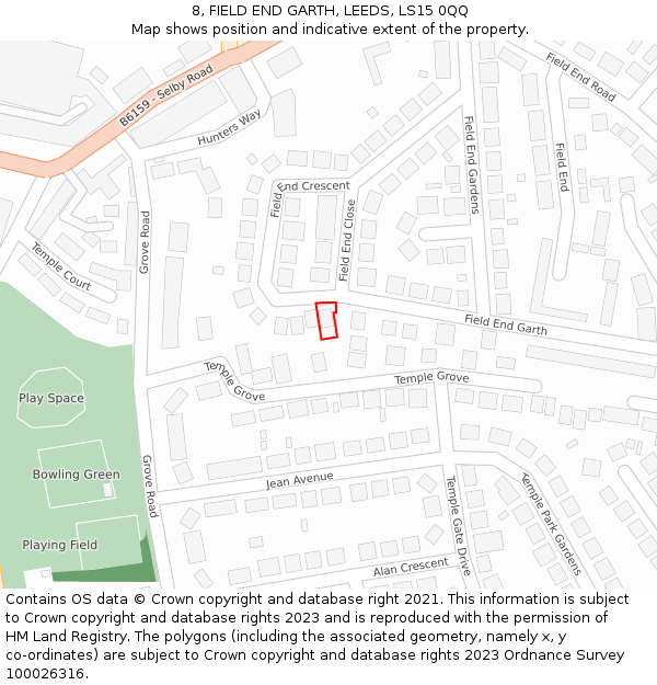 8, FIELD END GARTH, LEEDS, LS15 0QQ: Location map and indicative extent of plot