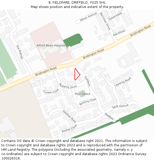 8, FIELDFARE, DRIFFIELD, YO25 5HL: Location map and indicative extent of plot