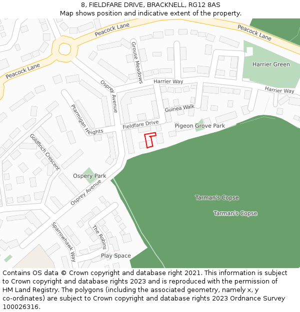 8, FIELDFARE DRIVE, BRACKNELL, RG12 8AS: Location map and indicative extent of plot