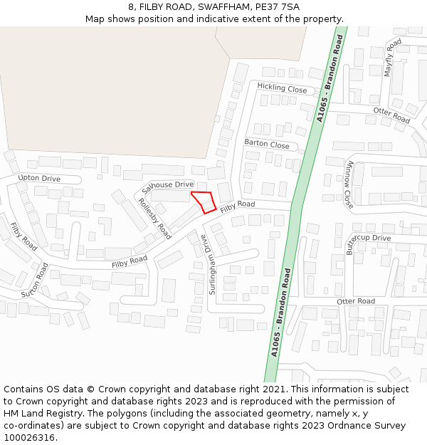 8, FILBY ROAD, SWAFFHAM, PE37 7SA: Location map and indicative extent of plot