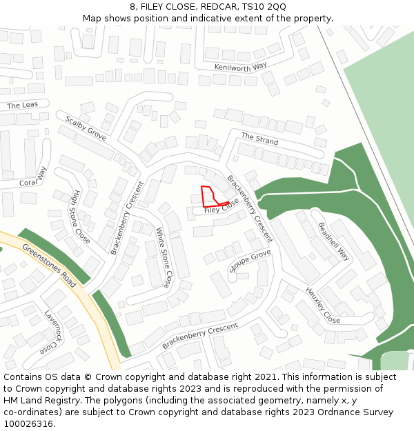 8, FILEY CLOSE, REDCAR, TS10 2QQ: Location map and indicative extent of plot