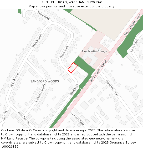 8, FILLEUL ROAD, WAREHAM, BH20 7AP: Location map and indicative extent of plot