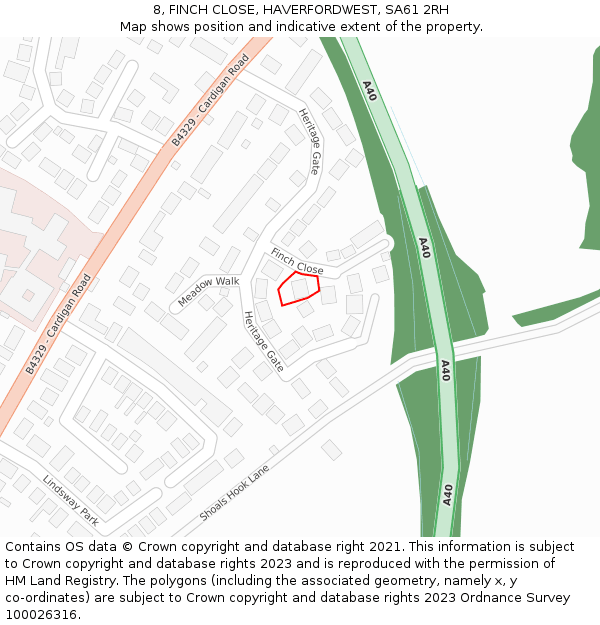 8, FINCH CLOSE, HAVERFORDWEST, SA61 2RH: Location map and indicative extent of plot