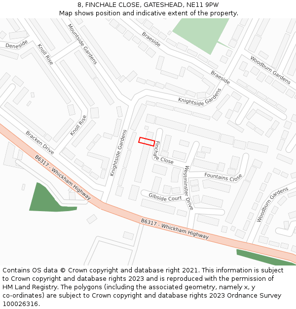 8, FINCHALE CLOSE, GATESHEAD, NE11 9PW: Location map and indicative extent of plot