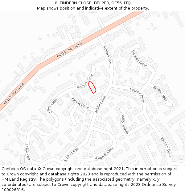 8, FINDERN CLOSE, BELPER, DE56 1TQ: Location map and indicative extent of plot