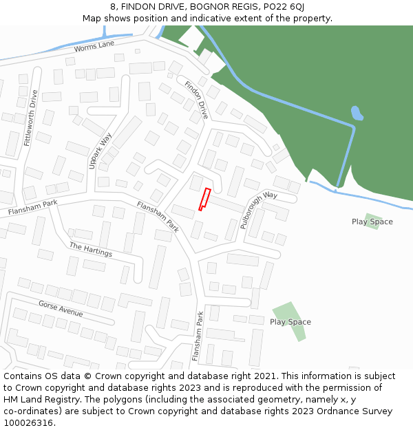 8, FINDON DRIVE, BOGNOR REGIS, PO22 6QJ: Location map and indicative extent of plot