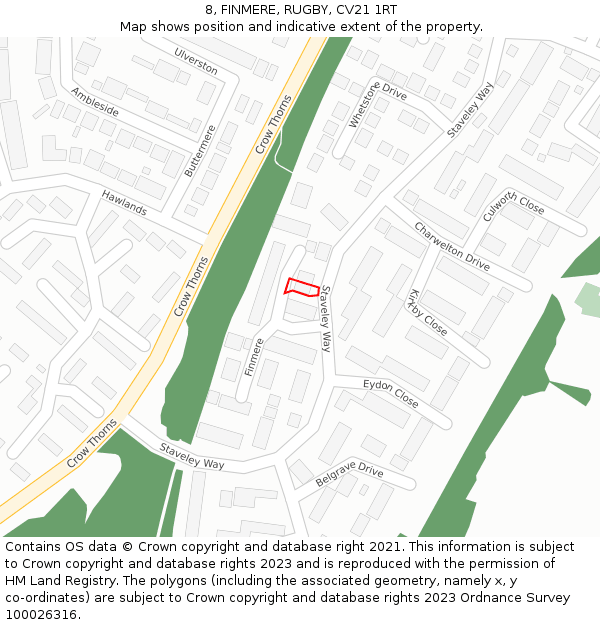 8, FINMERE, RUGBY, CV21 1RT: Location map and indicative extent of plot