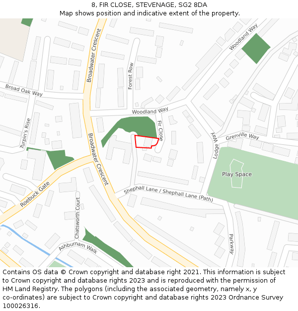 8, FIR CLOSE, STEVENAGE, SG2 8DA: Location map and indicative extent of plot