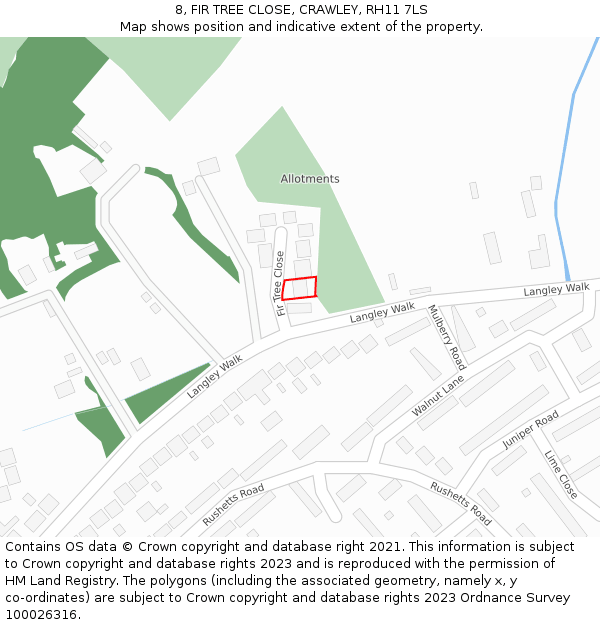 8, FIR TREE CLOSE, CRAWLEY, RH11 7LS: Location map and indicative extent of plot