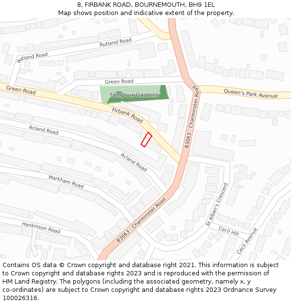 8, FIRBANK ROAD, BOURNEMOUTH, BH9 1EL: Location map and indicative extent of plot
