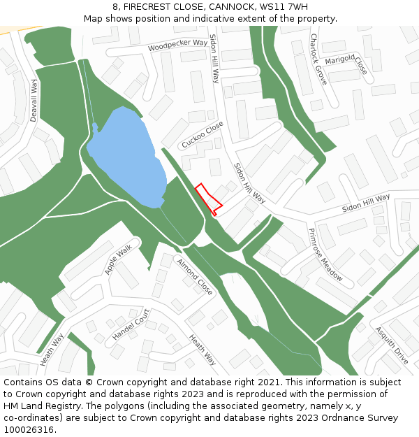 8, FIRECREST CLOSE, CANNOCK, WS11 7WH: Location map and indicative extent of plot