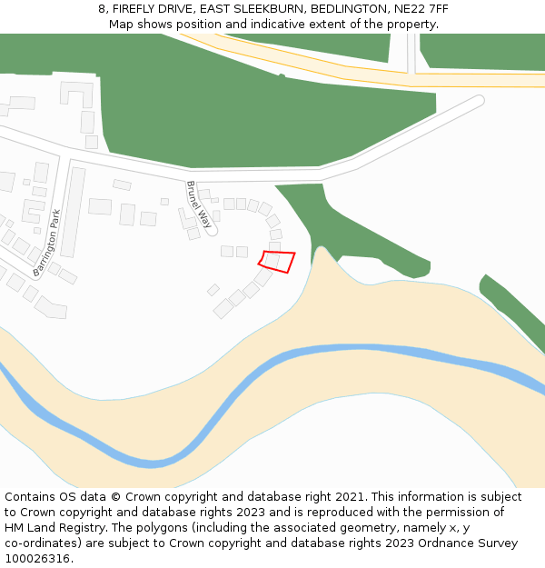 8, FIREFLY DRIVE, EAST SLEEKBURN, BEDLINGTON, NE22 7FF: Location map and indicative extent of plot