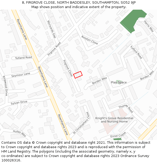 8, FIRGROVE CLOSE, NORTH BADDESLEY, SOUTHAMPTON, SO52 9JP: Location map and indicative extent of plot