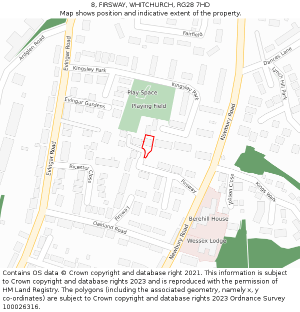 8, FIRSWAY, WHITCHURCH, RG28 7HD: Location map and indicative extent of plot