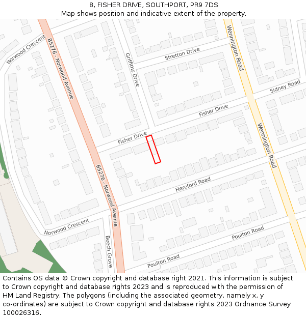 8, FISHER DRIVE, SOUTHPORT, PR9 7DS: Location map and indicative extent of plot