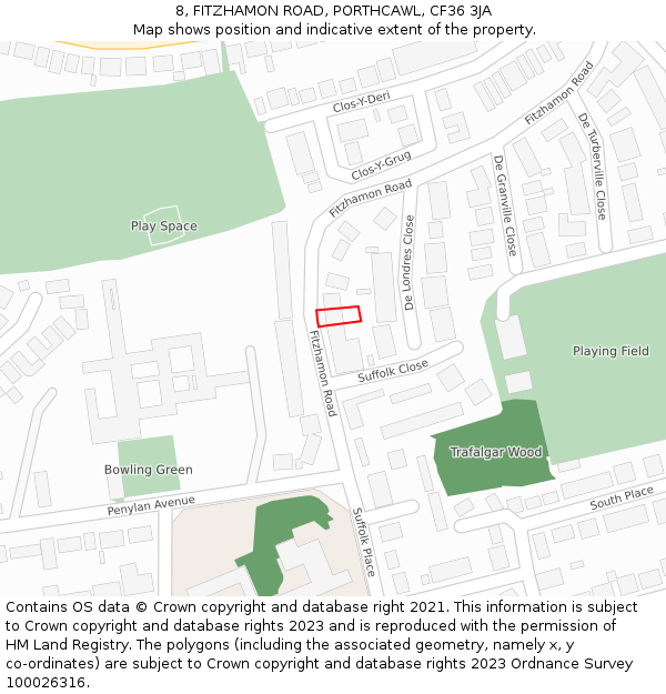 8, FITZHAMON ROAD, PORTHCAWL, CF36 3JA: Location map and indicative extent of plot