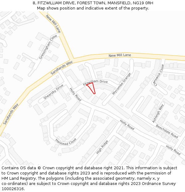 8, FITZWILLIAM DRIVE, FOREST TOWN, MANSFIELD, NG19 0RH: Location map and indicative extent of plot